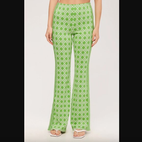 Trina Turk Tennis Green & White Pattern Bootcut Pant - Billie Jean 0 - Picture 1 of 9